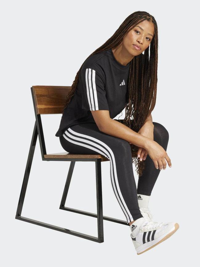 Legging de sport 3s logo brodé noir et blanc femme - Adidas