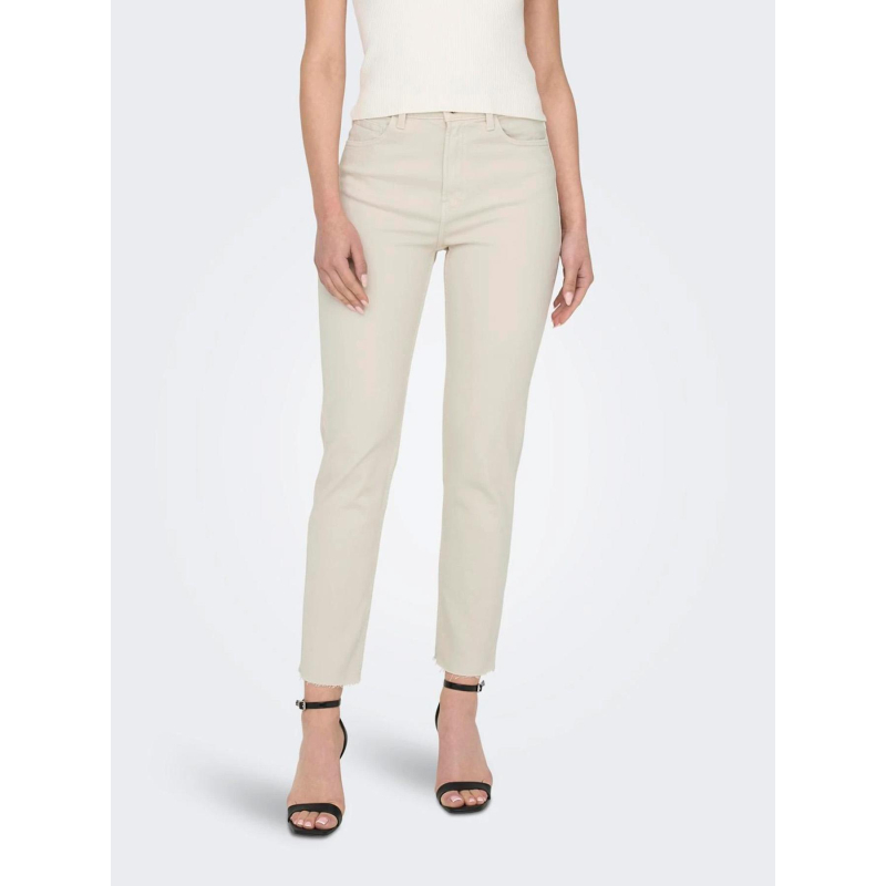 Jean droit taille haute emily crop beige femme - Only