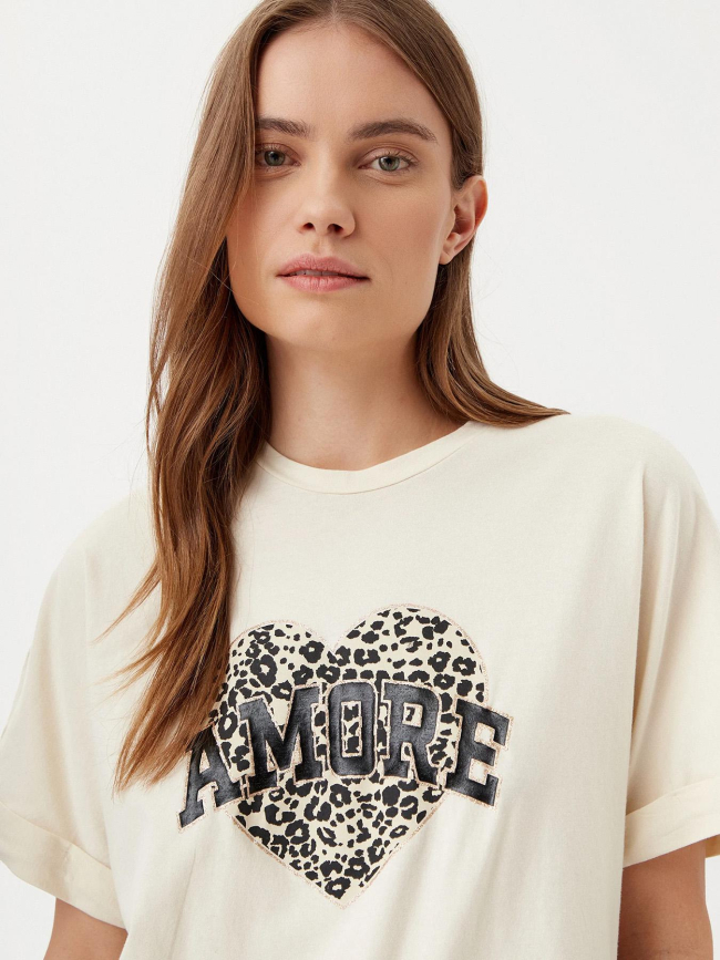 T-shirt lucy coeur léopard beige femme - Only