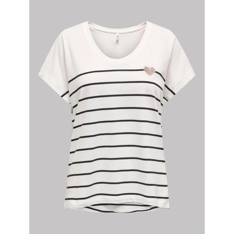 T-shirt rayé emily coeur blanc noir femme - Only