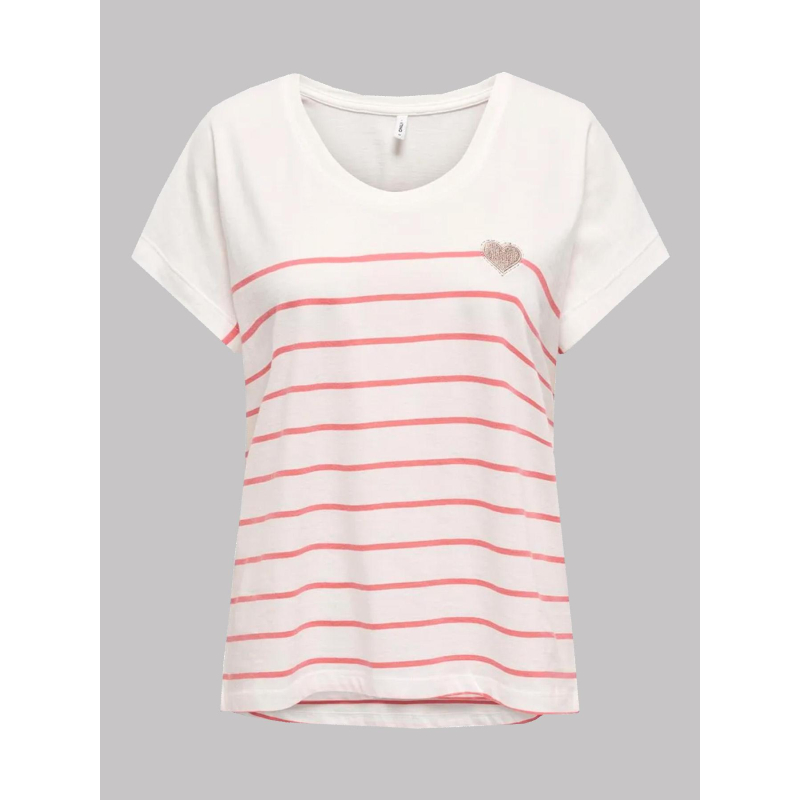 T-shirt rayé emily coeur blanc rose femme - Only