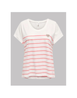 T-shirt rayé emily coeur blanc rose femme - Only