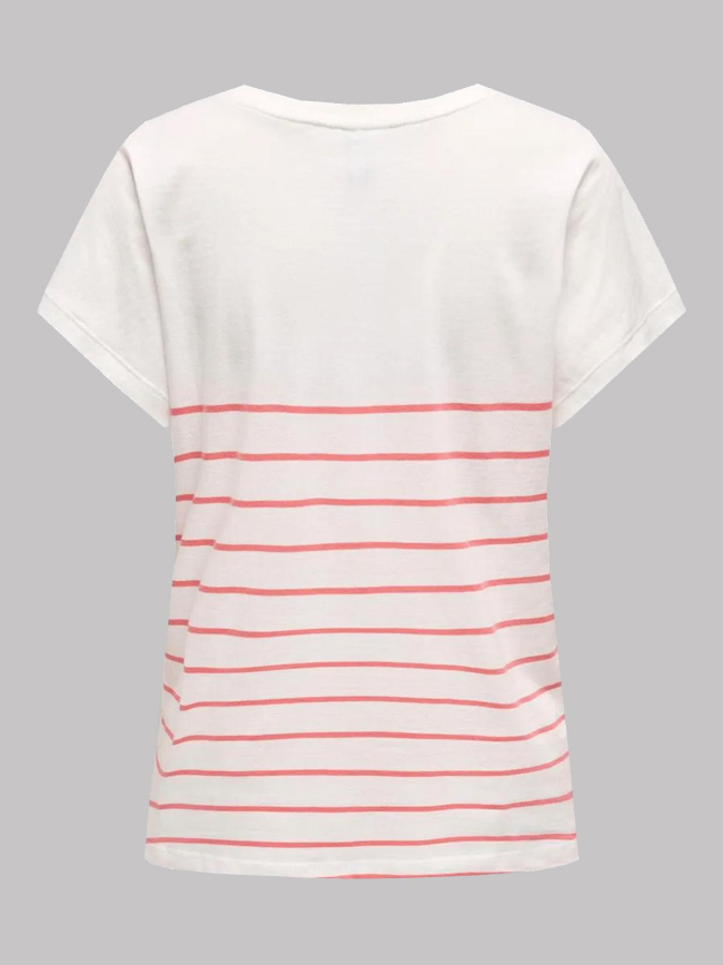 T-shirt rayé emily coeur blanc rose femme - Only