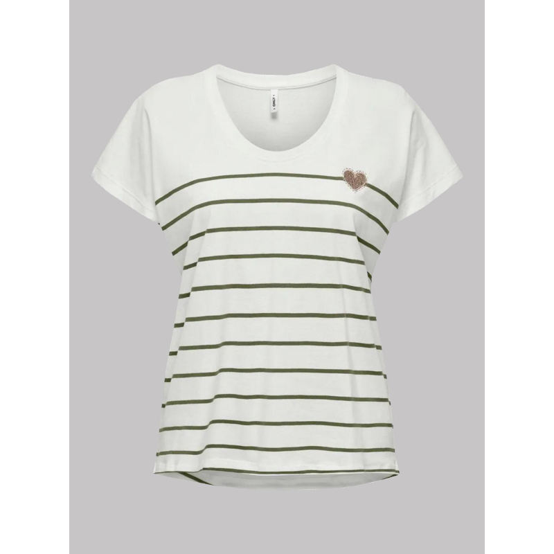 T-shirt rayé emily coeur blanc kaki femme - Only