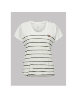 T-shirt rayé emily coeur blanc kaki femme - Only