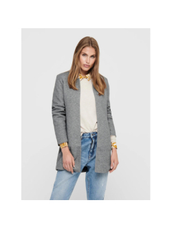 Only Veste Longue Grise Femme Veste-chemise Longue Carreaux Col à