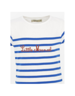 T-shirt marinière brodé bleu/blanc enfant - Little Marcel