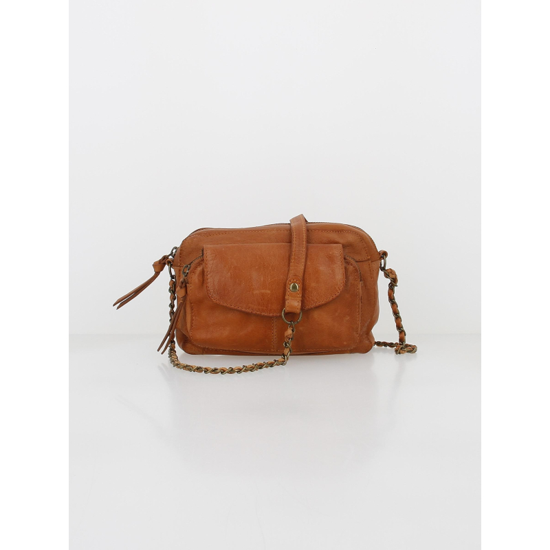 Sac bandoulière naina en cuir marron femme - Pieces