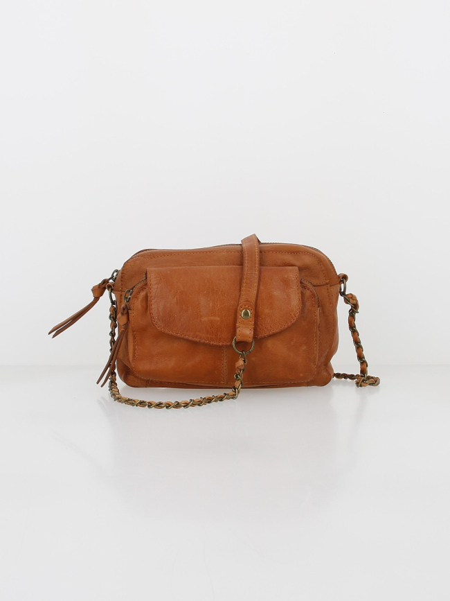 Sac bandoulière naina en cuir marron femme - Pieces