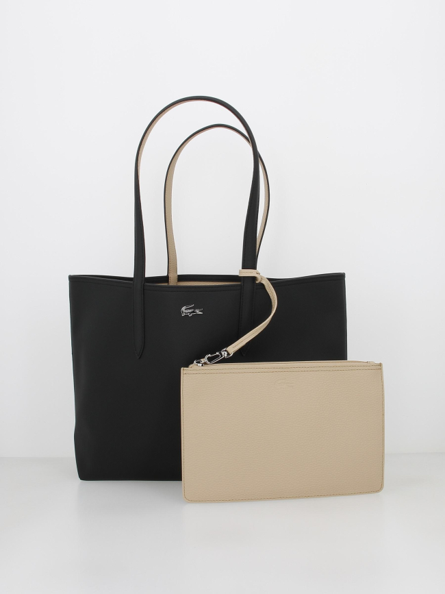 Sac shopping réversible noir/beige femme - Lacoste