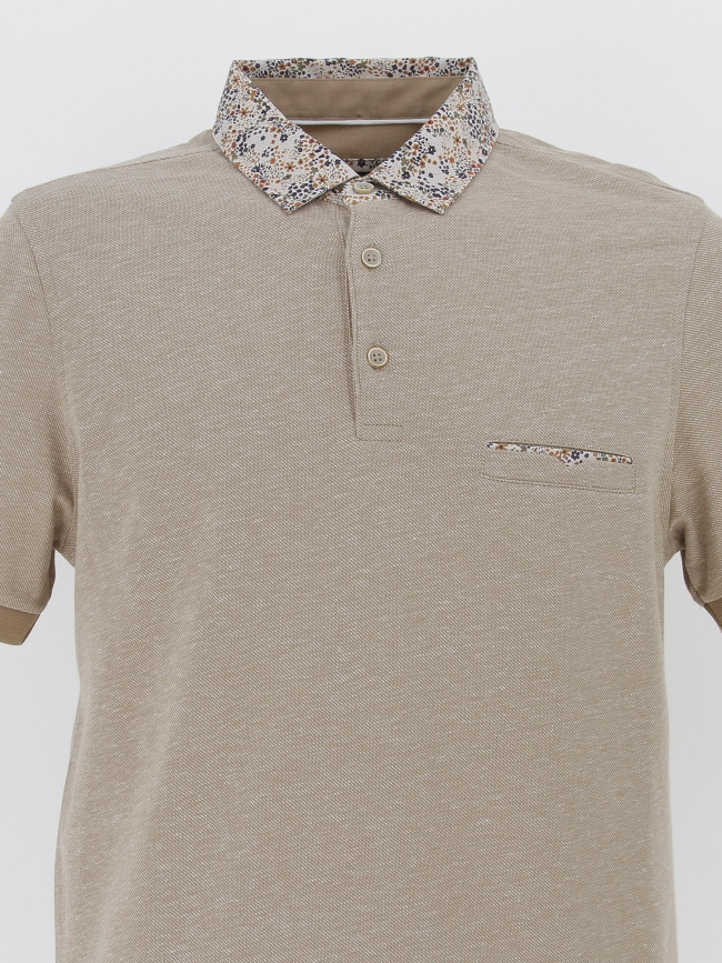 Polo guylaine col fleuri beige homme - Izac