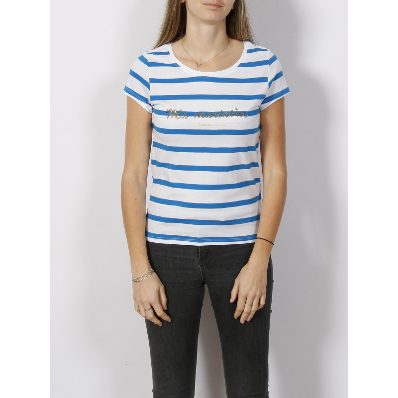 T-shirt marinière strass blanc bleu femme - Little Marcel