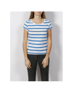 T-shirt marinière strass blanc bleu femme - Little Marcel