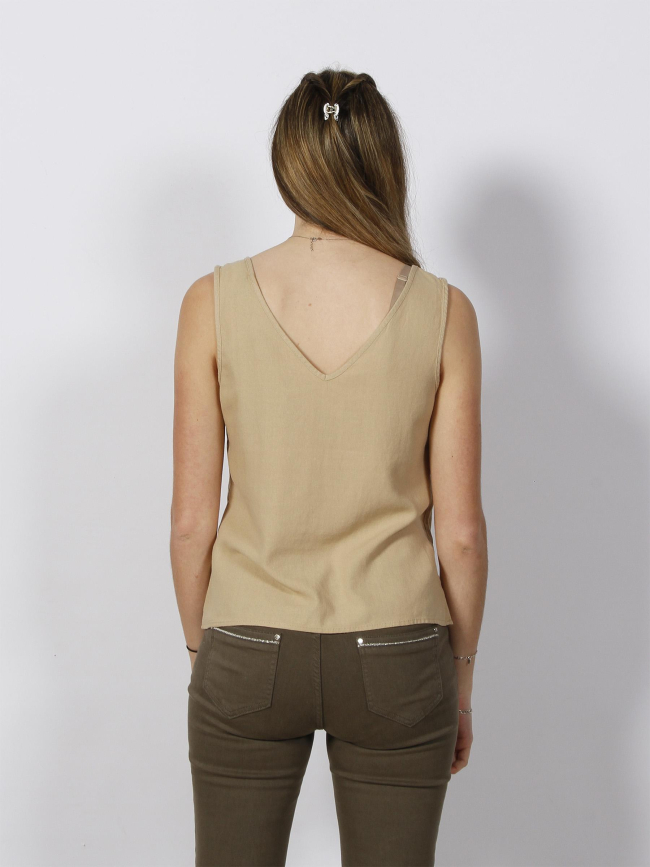 Débardeur en lin col v boutons milo beige femme - Vero Moda