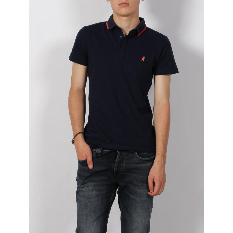 Polo uni maille piquée logo bleu marine homme - Mcs