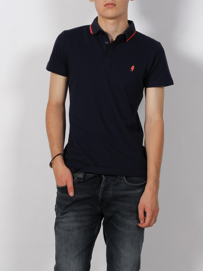 Polo uni maille piquée logo bleu marine homme - Mcs