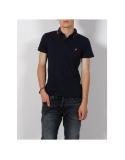 Polo uni maille piquée logo bleu marine homme - Mcs