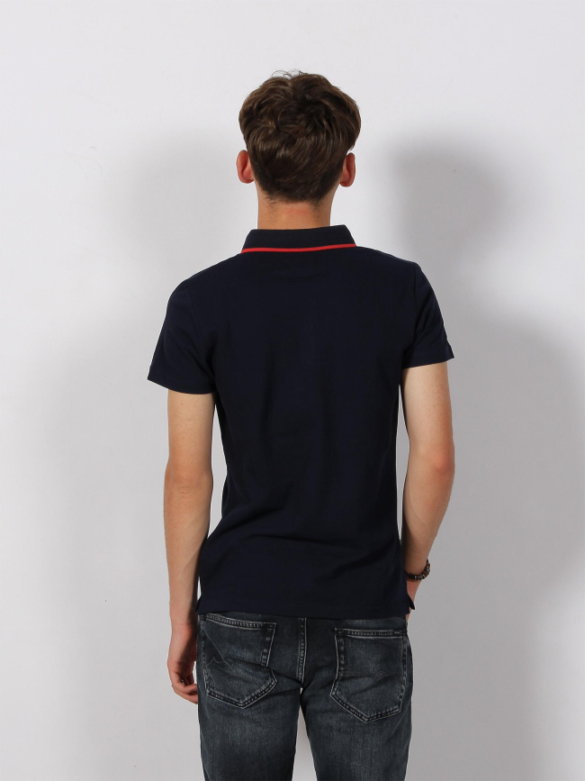 Polo uni maille piquée logo bleu marine homme - Mcs