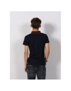 Polo uni maille piquée logo bleu marine homme - Mcs