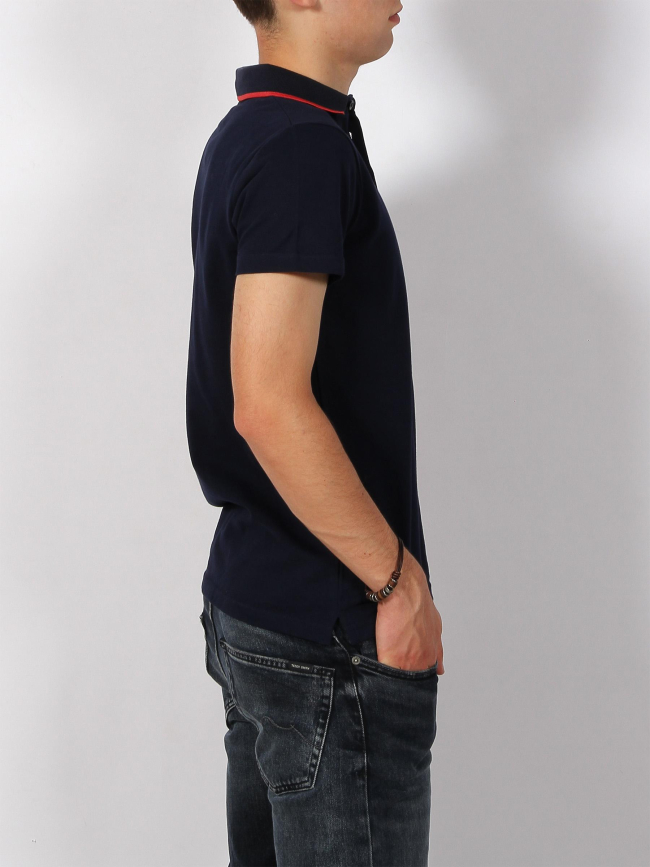 Polo uni maille piquée logo bleu marine homme - Mcs