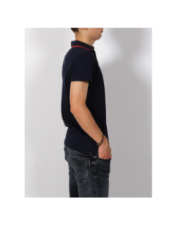 Polo uni maille piquée logo bleu marine homme - Mcs