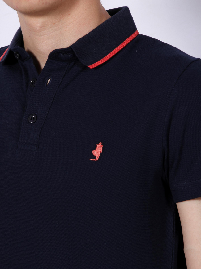 Polo uni maille piquée logo bleu marine homme - Mcs