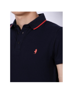 Polo uni maille piquée logo bleu marine homme - Mcs