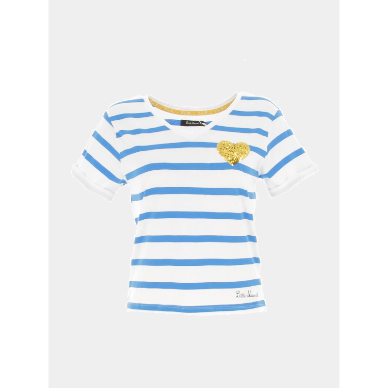 T-shirt à rayure avec coeur doré blanc femme - Little Marcel