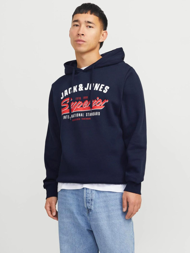Sweat à capuche jjelogo bleu marine homme - Jack & Jones