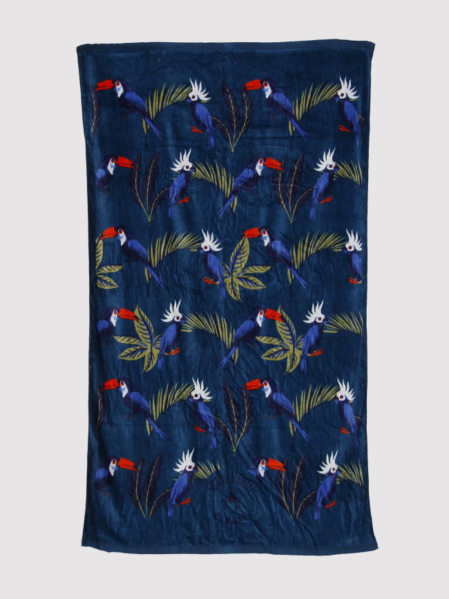 Serviette de plage rectangle oiseaux punta cana bleu - Cabaïa