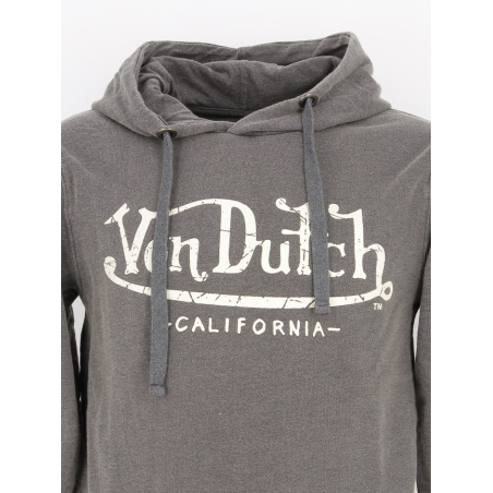 Sweat à Capuche Von Dutch Homme - Gris Anthracite Délavé - Logo Imprimé - Streetwear