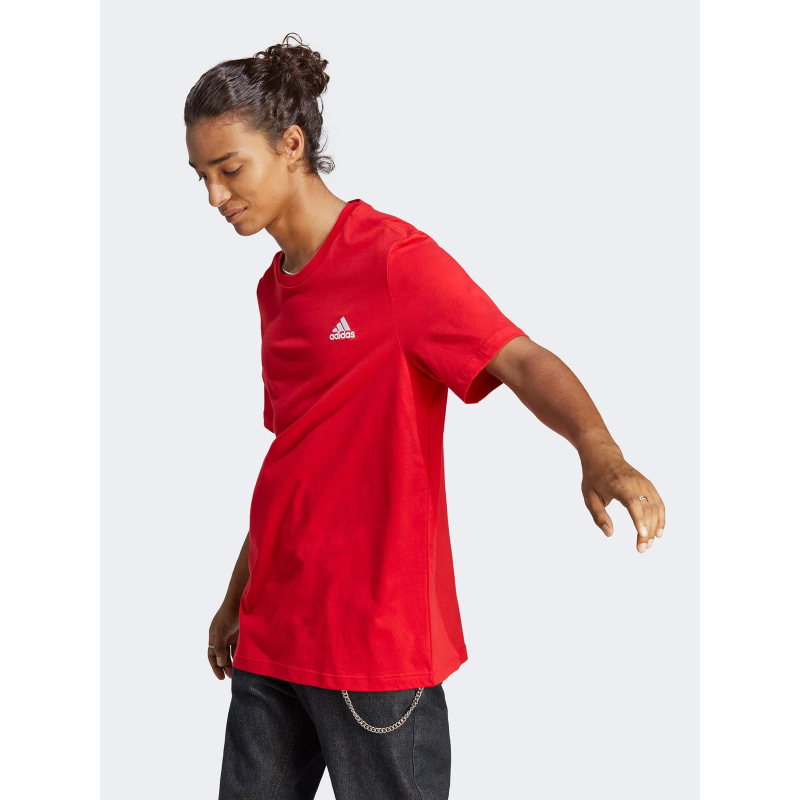 T-shirt uni classique petit logo rouge homme - Adidas