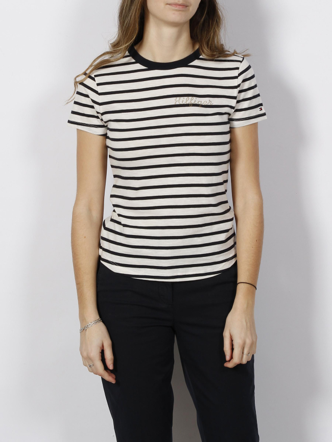 T-shirt marinière logo bleu marine blanc femme - Tommy Hilfiger