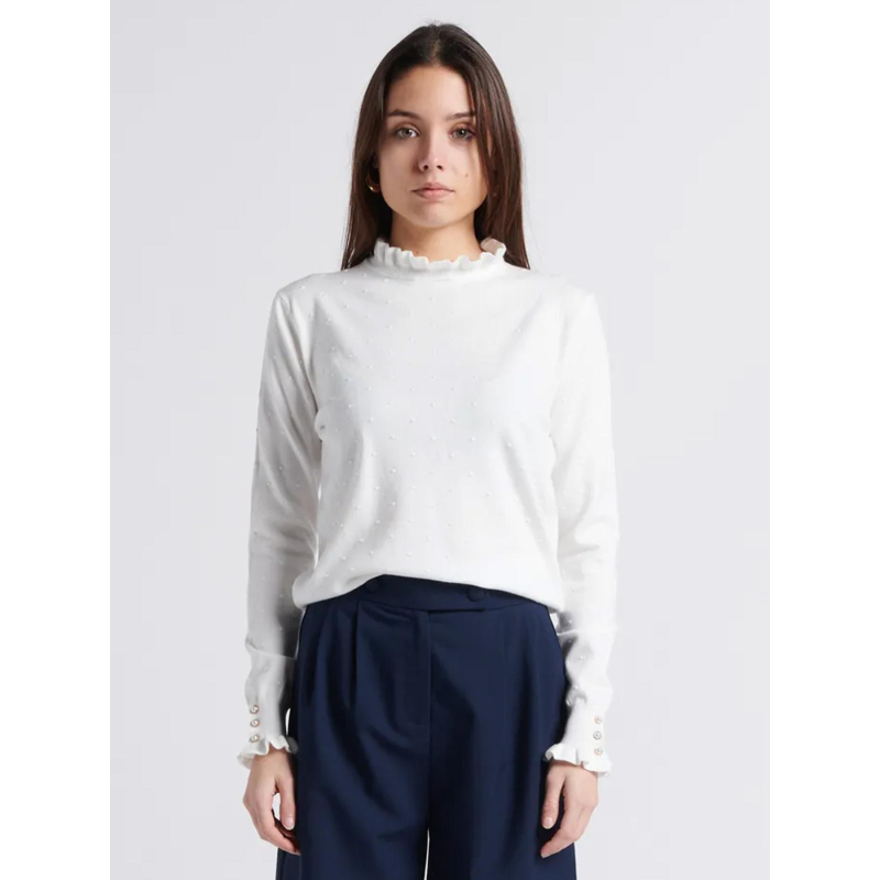 Pull à pois relief solferinos blanc femme - La Petite Etoile