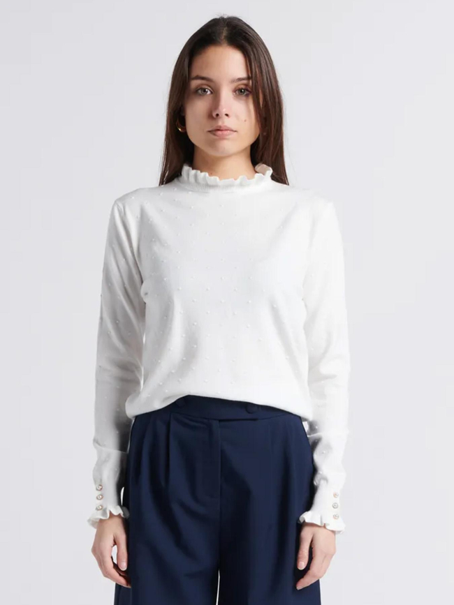 Pull à pois relief solferinos blanc femme - La Petite Etoile
