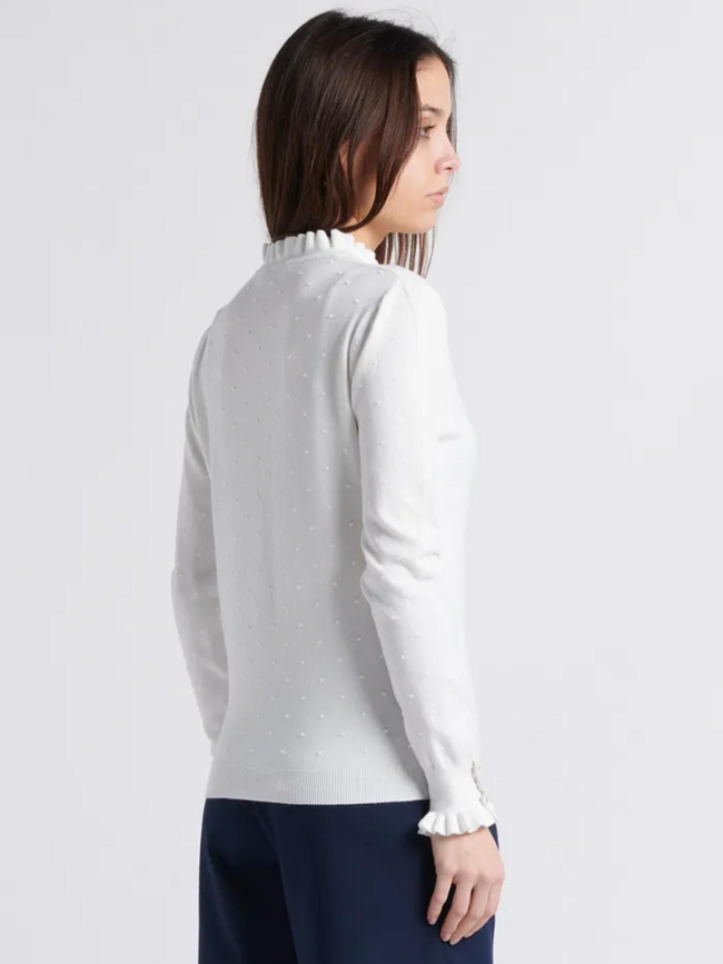Pull à pois relief solferinos blanc femme - La Petite Etoile