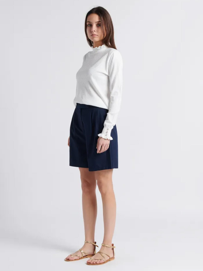 Pull à pois relief solferinos blanc femme - La Petite Etoile