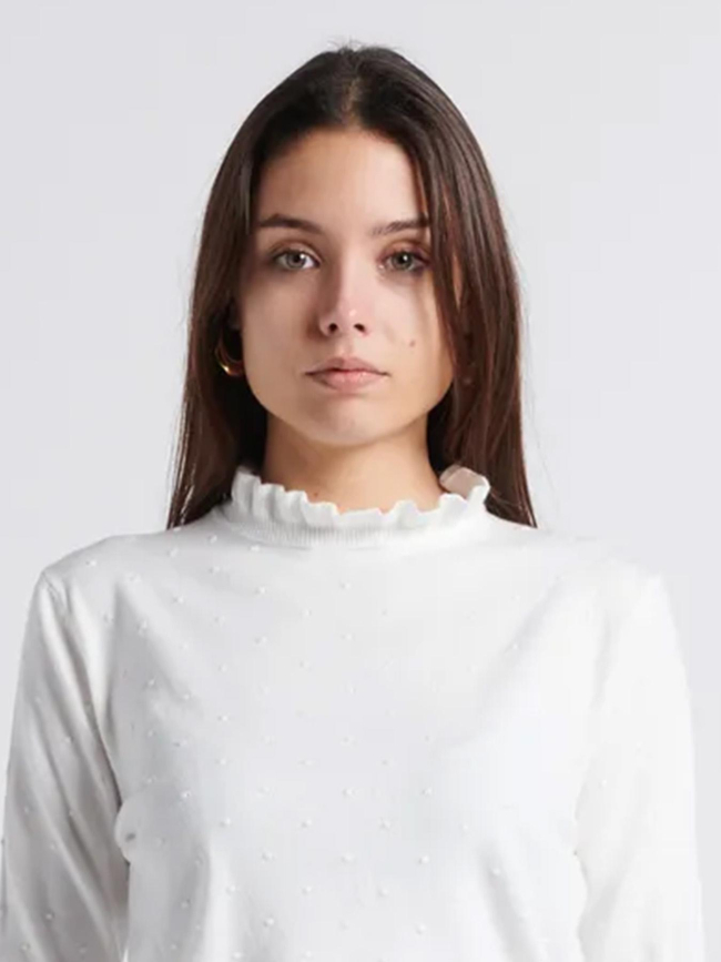 Pull à pois relief solferinos blanc femme - La Petite Etoile