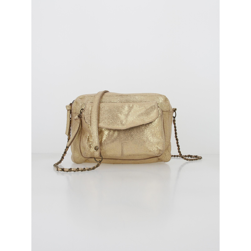 Sac bandoulière en cuir naina large doré femme - Pieces