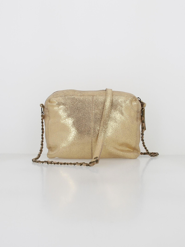 Sac bandoulière en cuir naina large doré femme - Pieces