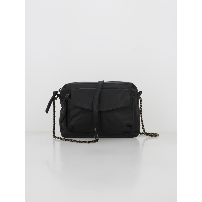 Sac bandoulière en cuir naina large noir femme - Pieces