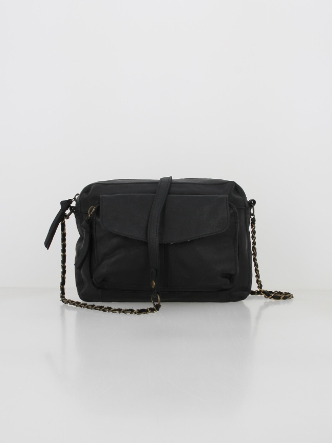 Sac bandoulière en cuir naina large noir femme - Pieces