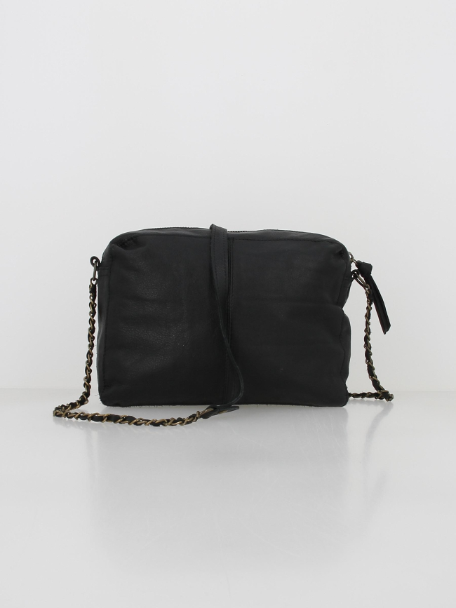 Sac bandoulière en cuir naina large noir femme - Pieces