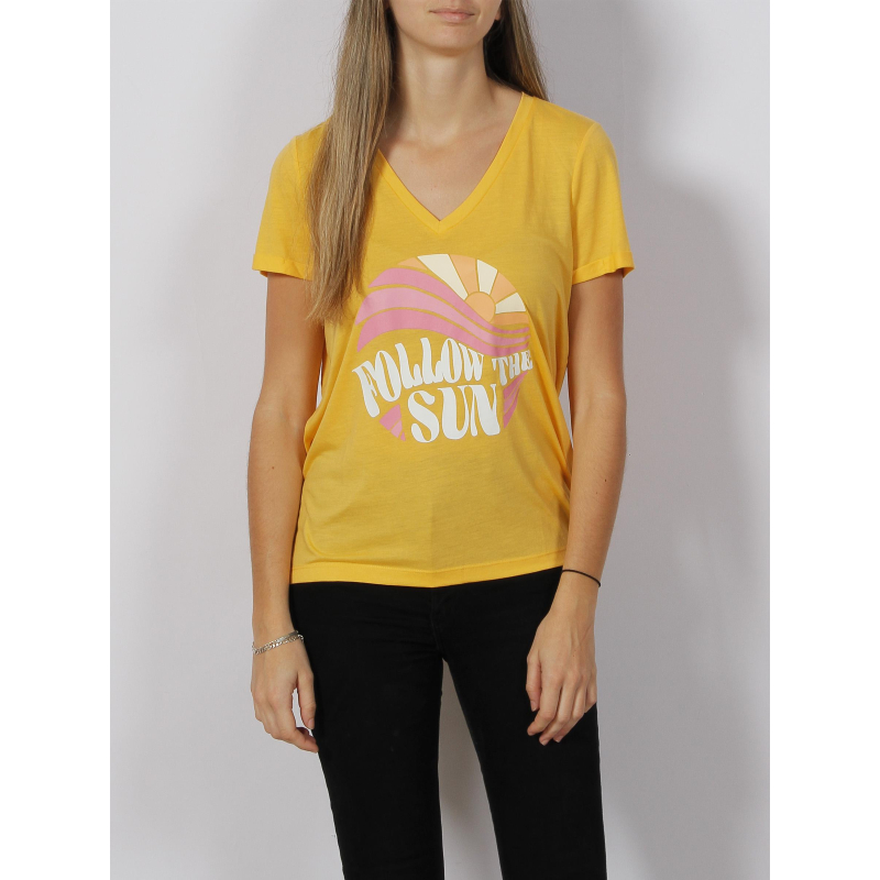 T-shirt col v tess sun jaune femme - Vero Moda