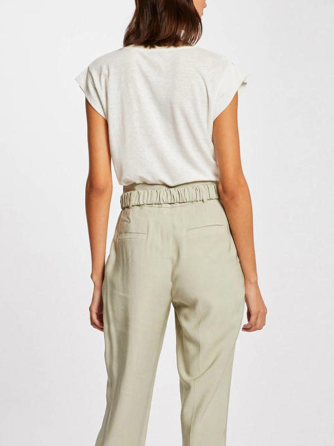 T-shirt lin col v paillette dame blanc femme - Morgan