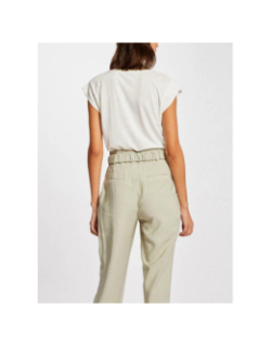 T-shirt lin col v paillette dame blanc femme - Morgan