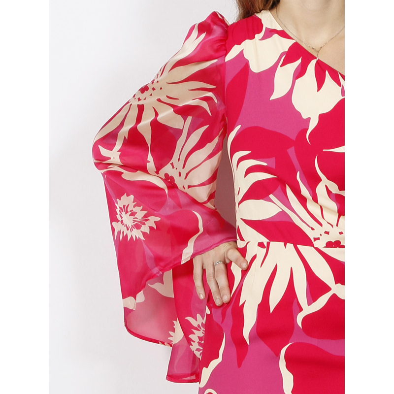 Robe asymétrique courte à fleurs rousse rose femme Morgan wimod