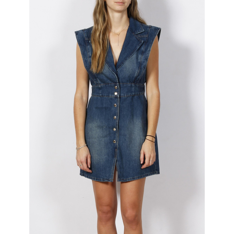 Robe en jean sans manches ceintré stone bleu femme - Morgan