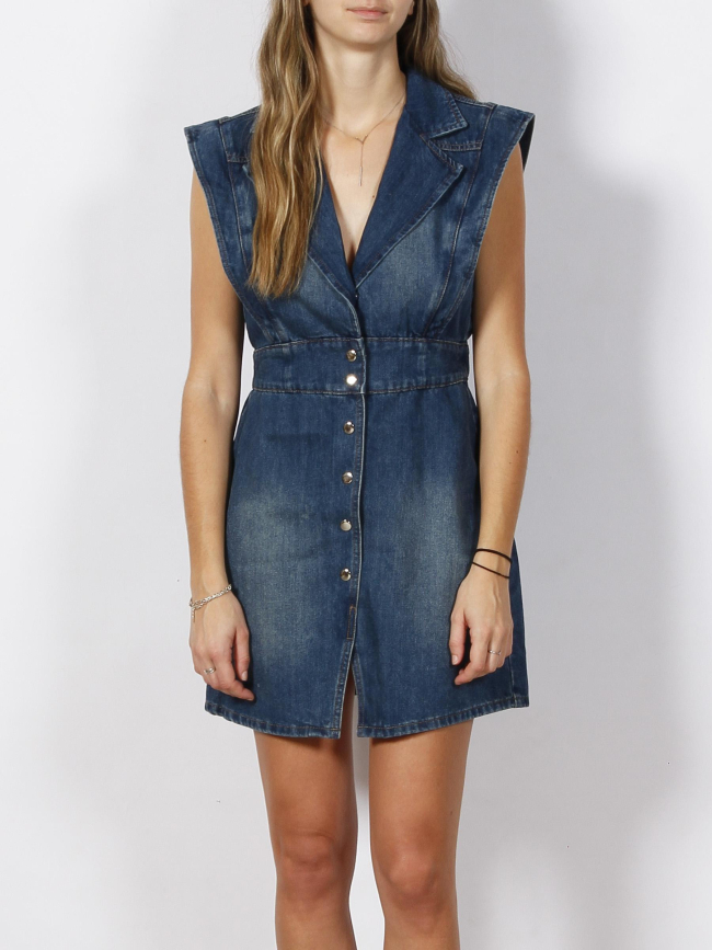 Robe en jean sans manches ceintré stone bleu femme - Morgan