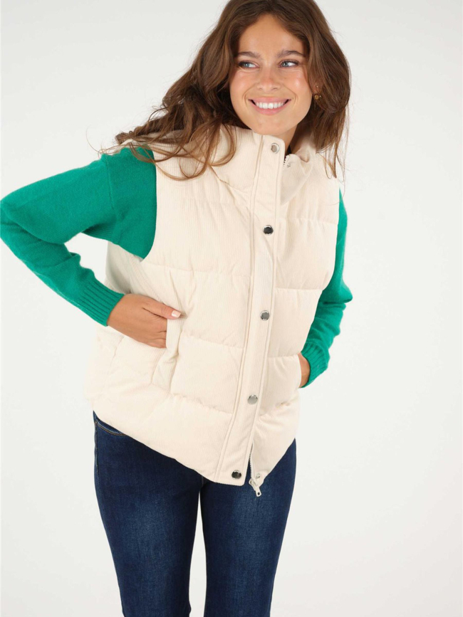 Doudoune sans manche velours rayia beige femme - Deeluxe